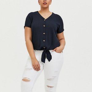 Torrid Womens 2X Navy Blue Short Sleeves Button Ti